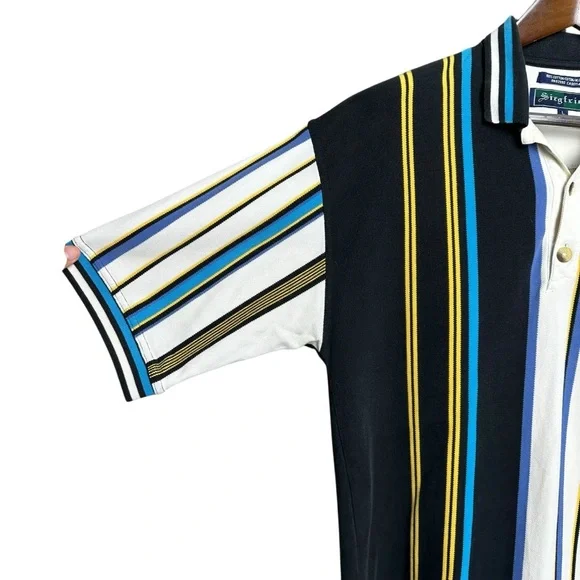 Vintage Siegfried Men's Large Striped Polo Shirt Tall Fit 90s Baggy Oversized - Picture 9 of 12